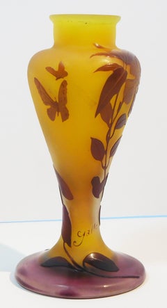 Emile Galle Cameo Glass Bud Vase in Amber and Amethyst, circa 1900