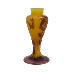 Antique Emile Galle Cameo Glass Bud Vase in Amber and Amethyst, circa 1900