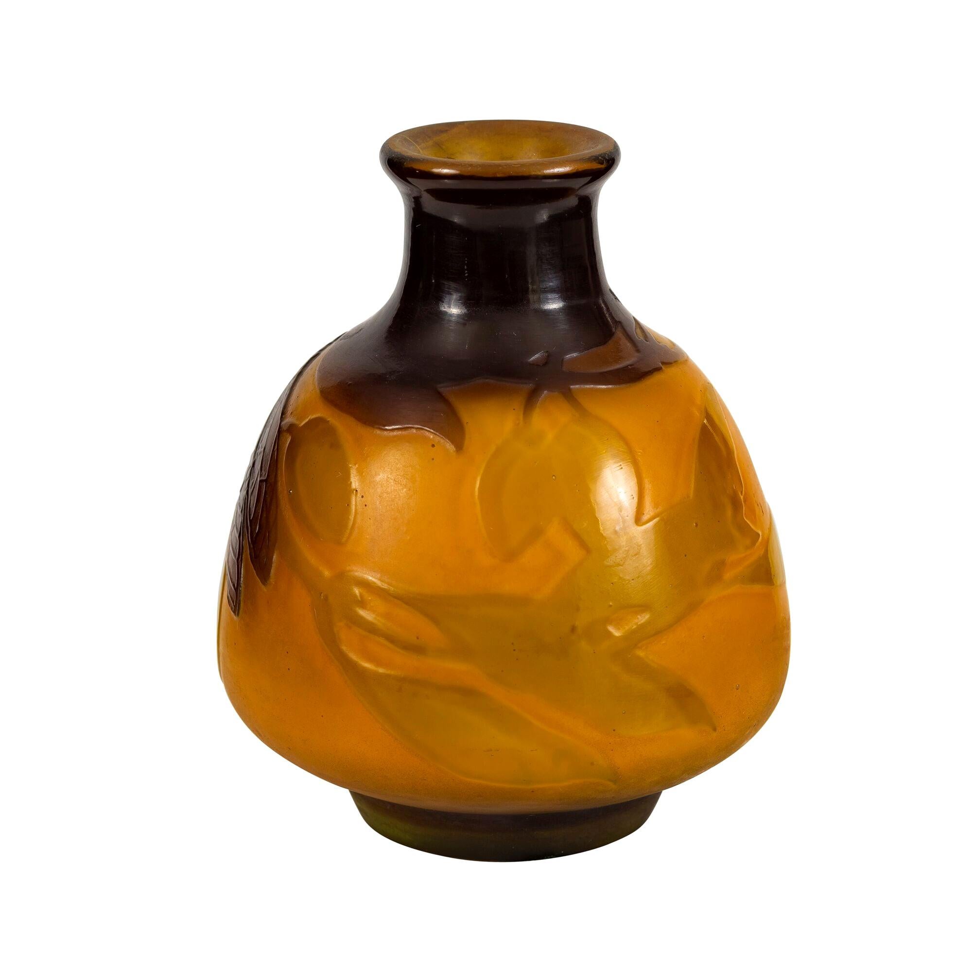Émile Gallé Cameo Glass Cabinet Vase, Cameo Signature Gallé