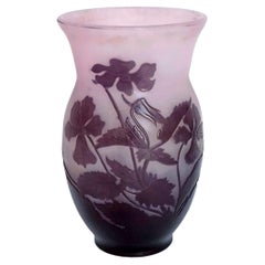 Émile Gallé Cameo Glass Cabinet Vase, "Clematis" Motif, Nancy, France, c. 1908