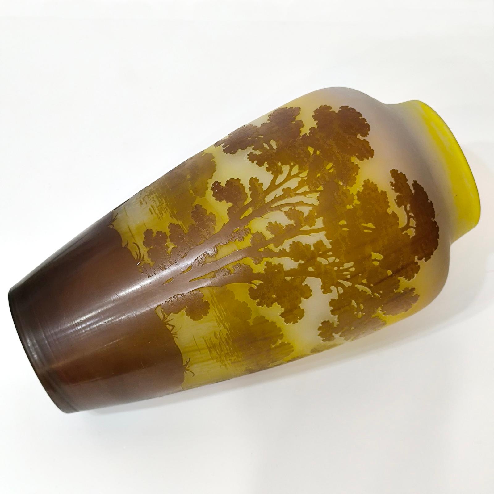 Vaso di Emile Galle con cammeo in vetro con paesaggio del lago forestale, Francia, 1904 circa in vendita 3