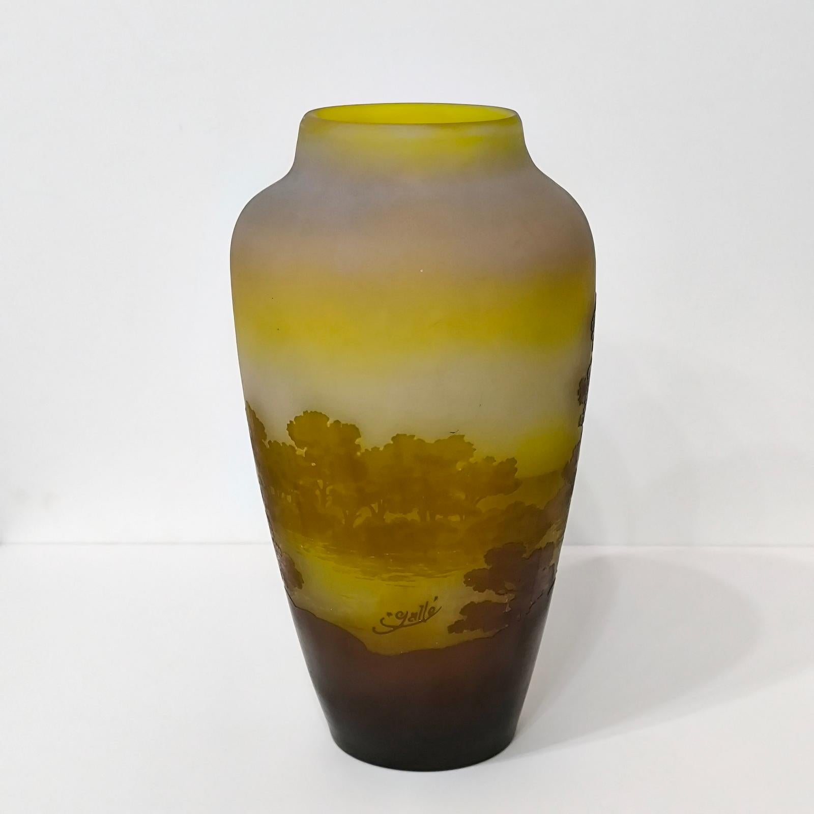 Vaso di Emile Galle con cammeo in vetro con paesaggio del lago forestale, Francia, 1904 circa In condizioni buone in vendita a Bochum, NRW