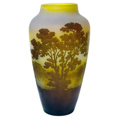 Emile Galle Cameo Glass Forest Lake Landscape Vase, France circa 1904
