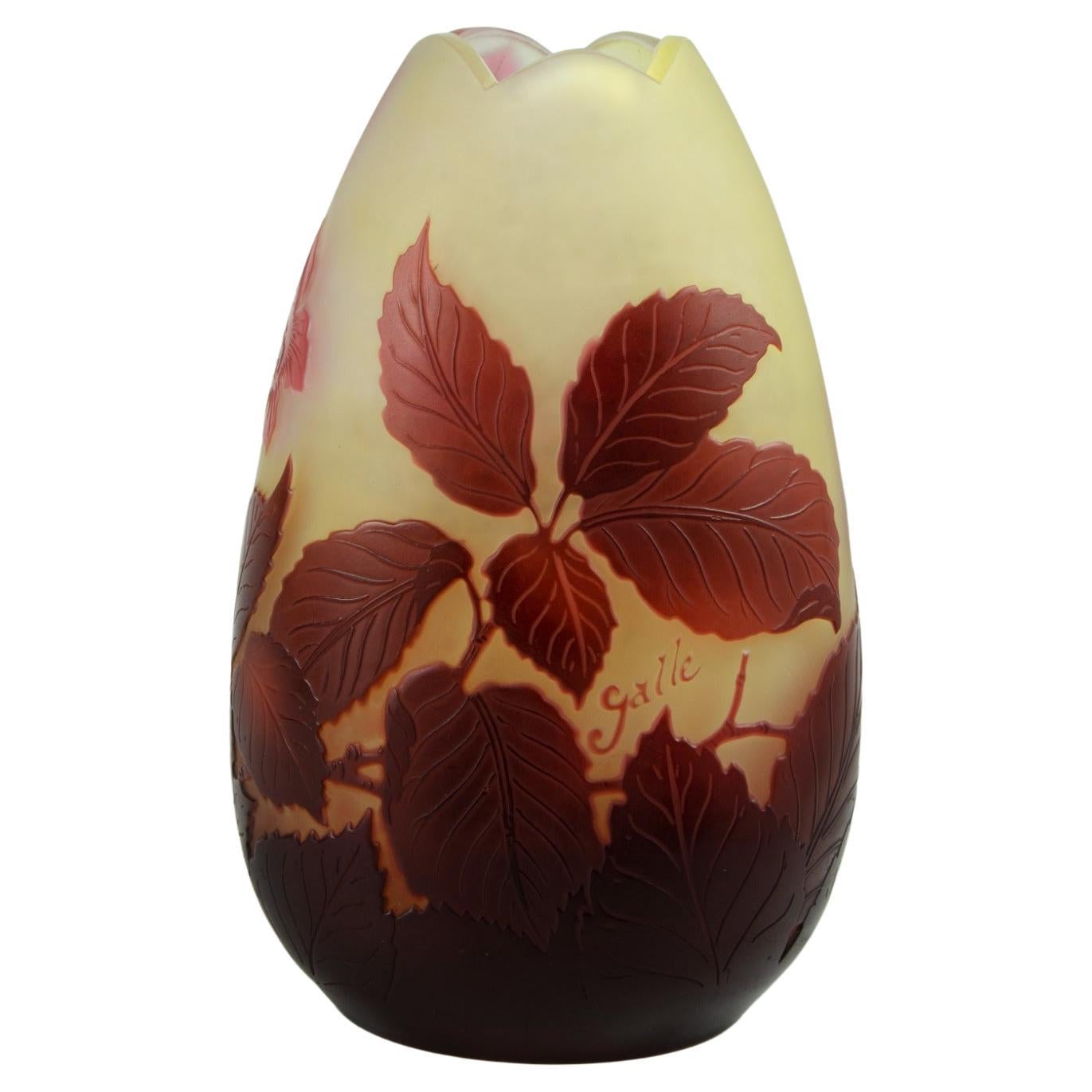 Emile Galle Cameo Glass Vase 1900 For Sale