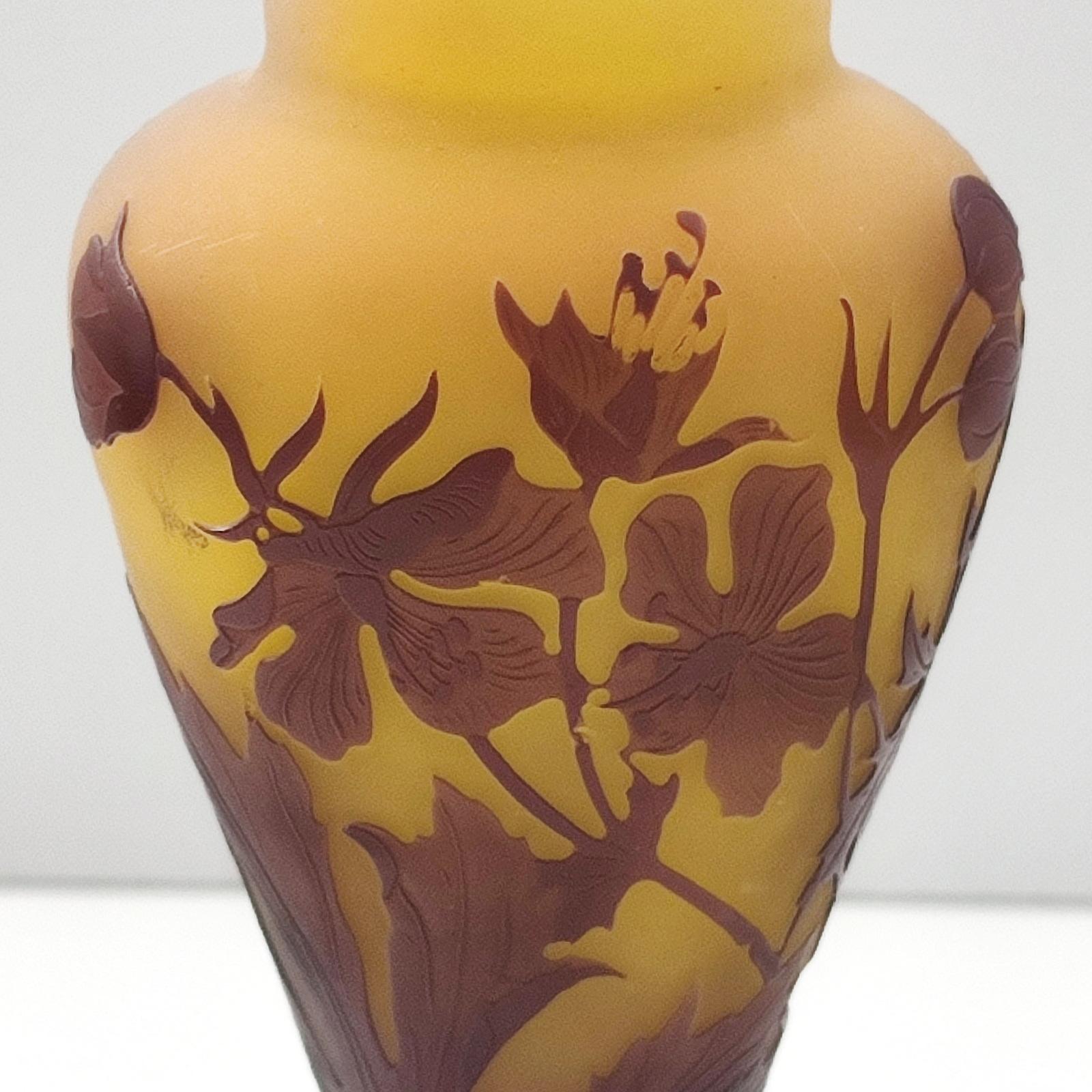 Emile Galle Cameo Glass Vase Clematis For Sale 2