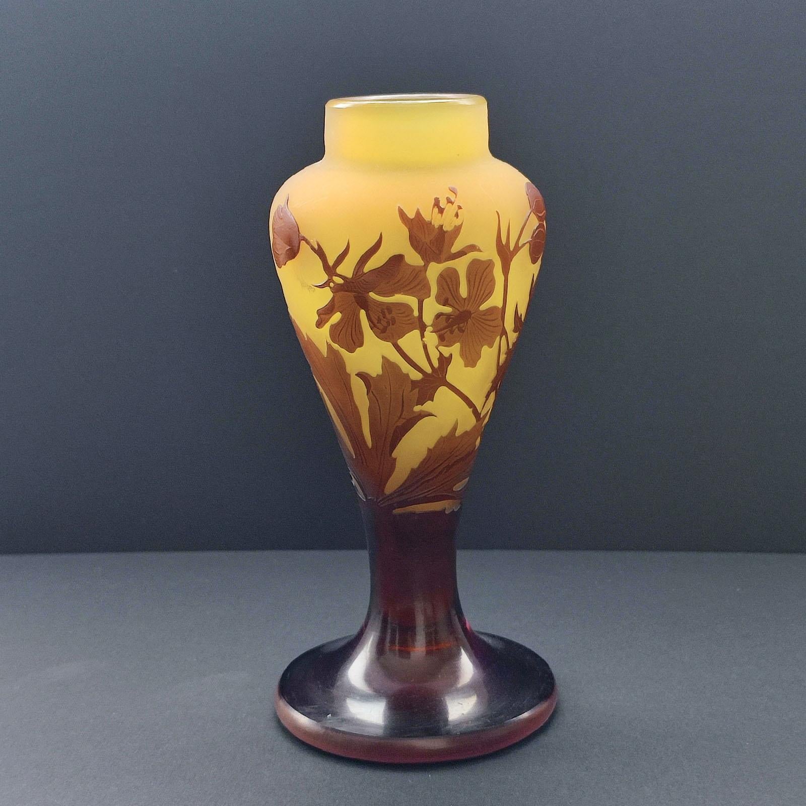 Art Nouveau Emile Galle Cameo Glass Vase Clematis For Sale