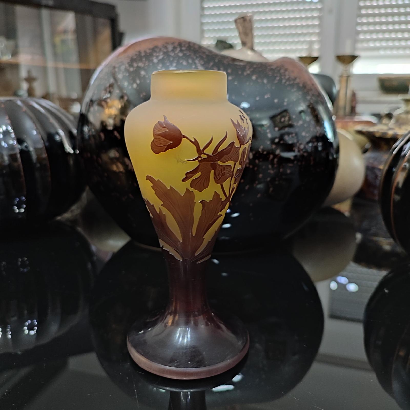 Etched A Rare Art Nouveau Cameo Glass Vase with Clematis Decor, by Émile Gallé Nancy For Sale