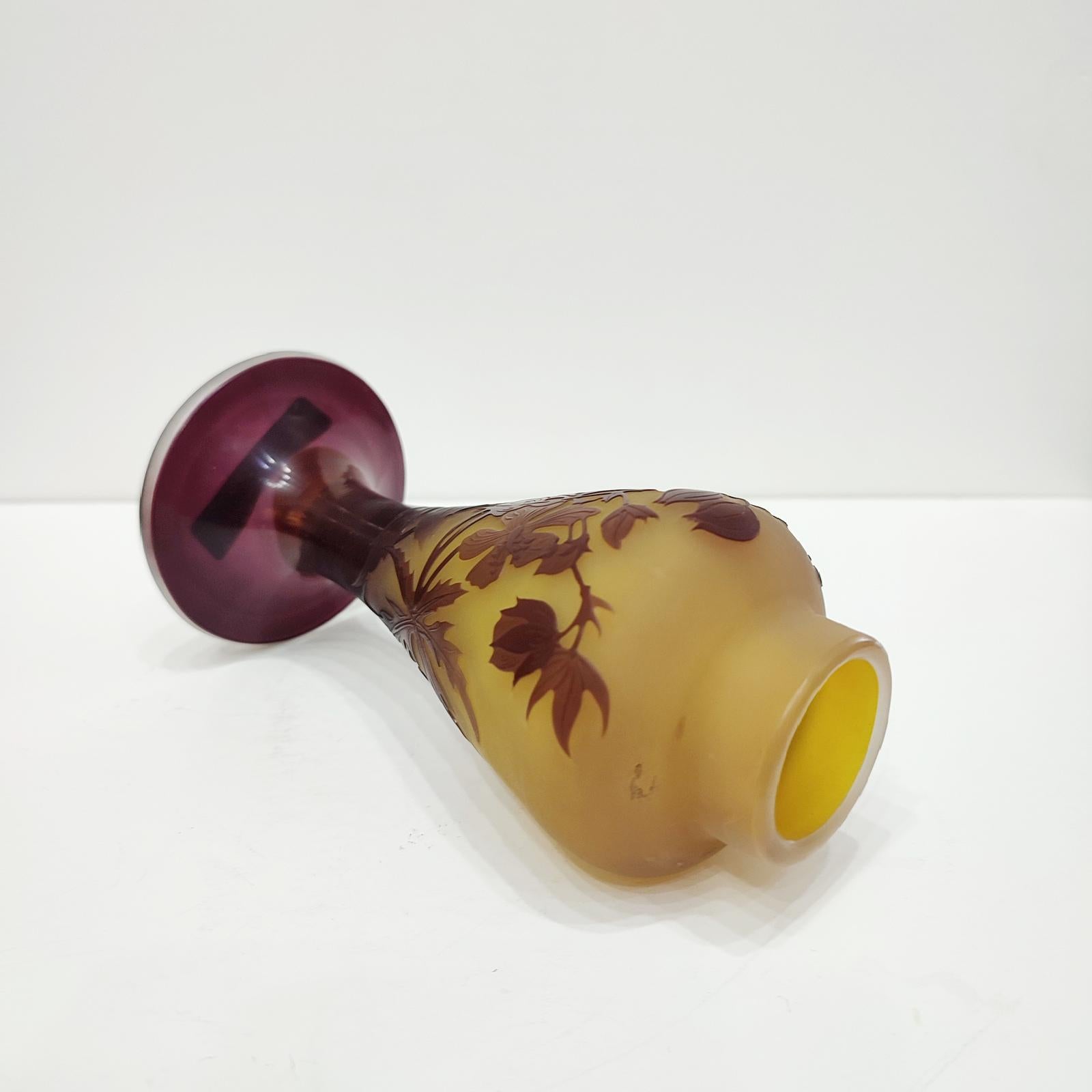 A Rare Art Nouveau Cameo Glass Vase with Clematis Decor, by Émile Gallé Nancy For Sale 1