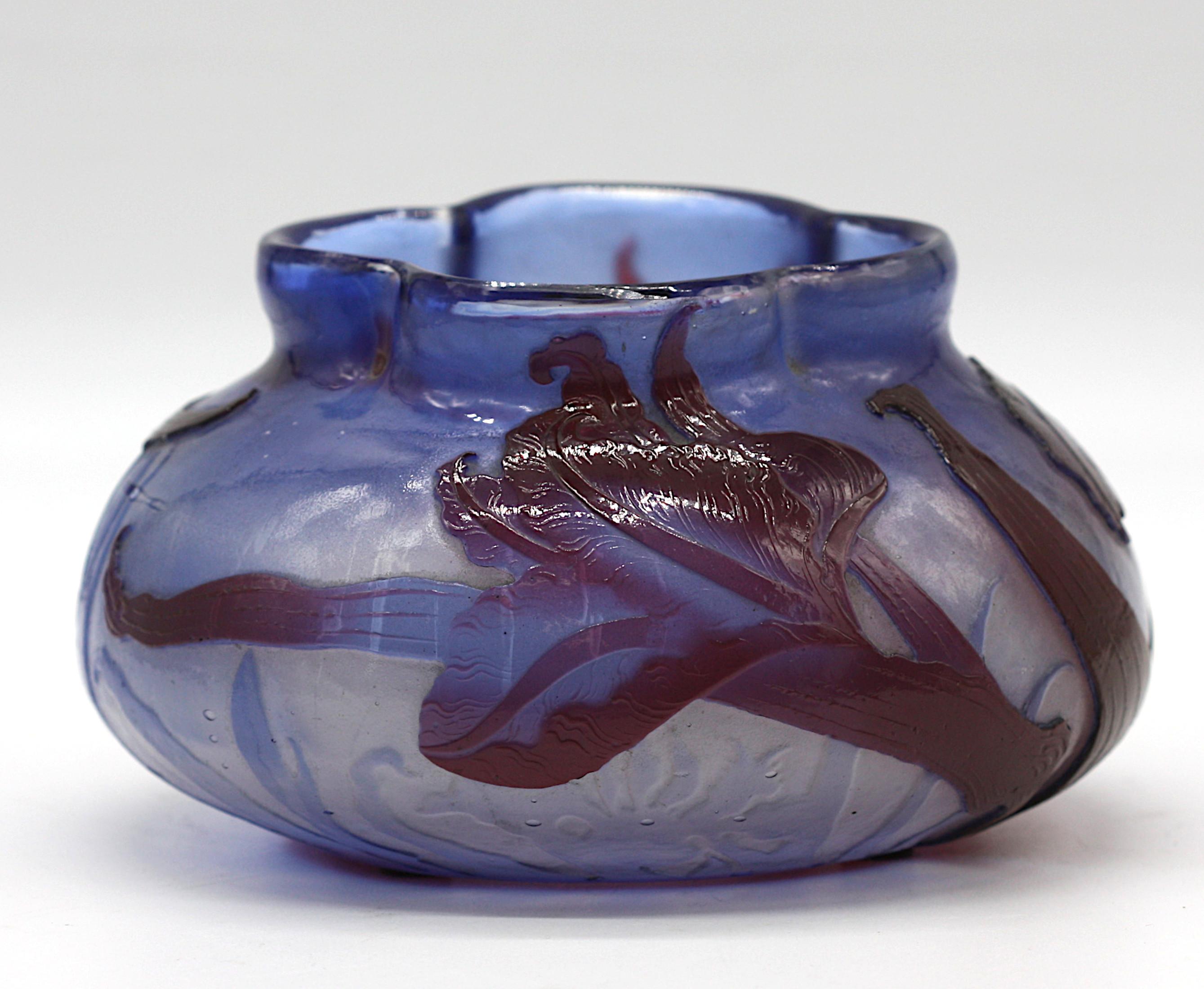 20th Century Emile Galle Cameo Glass Vase, 'Flowers' For Sale