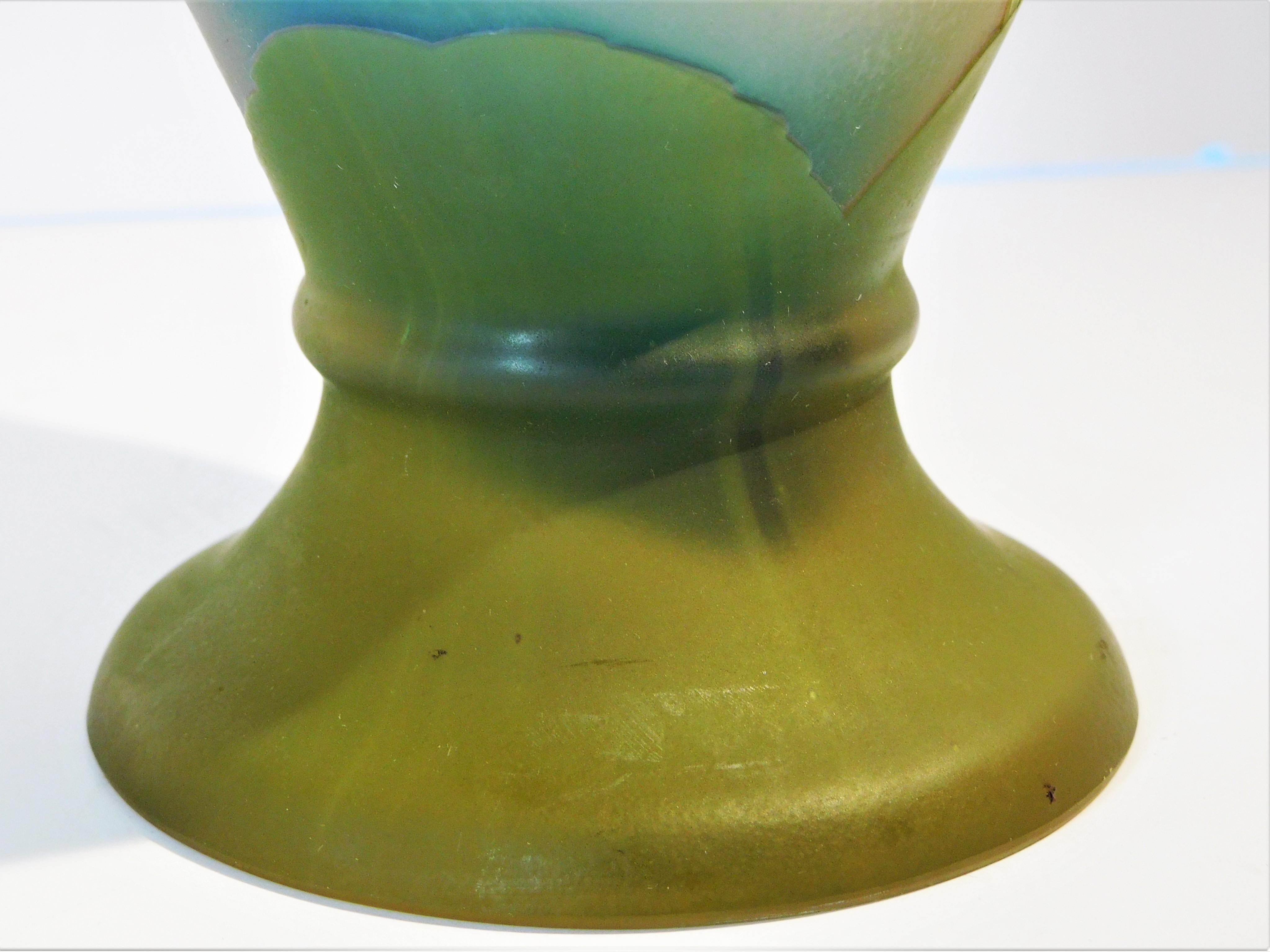 Emile Galle Cameo Glass Vase in Olive Green, Pink, Blue and Frost, circa 1897 For Sale 6