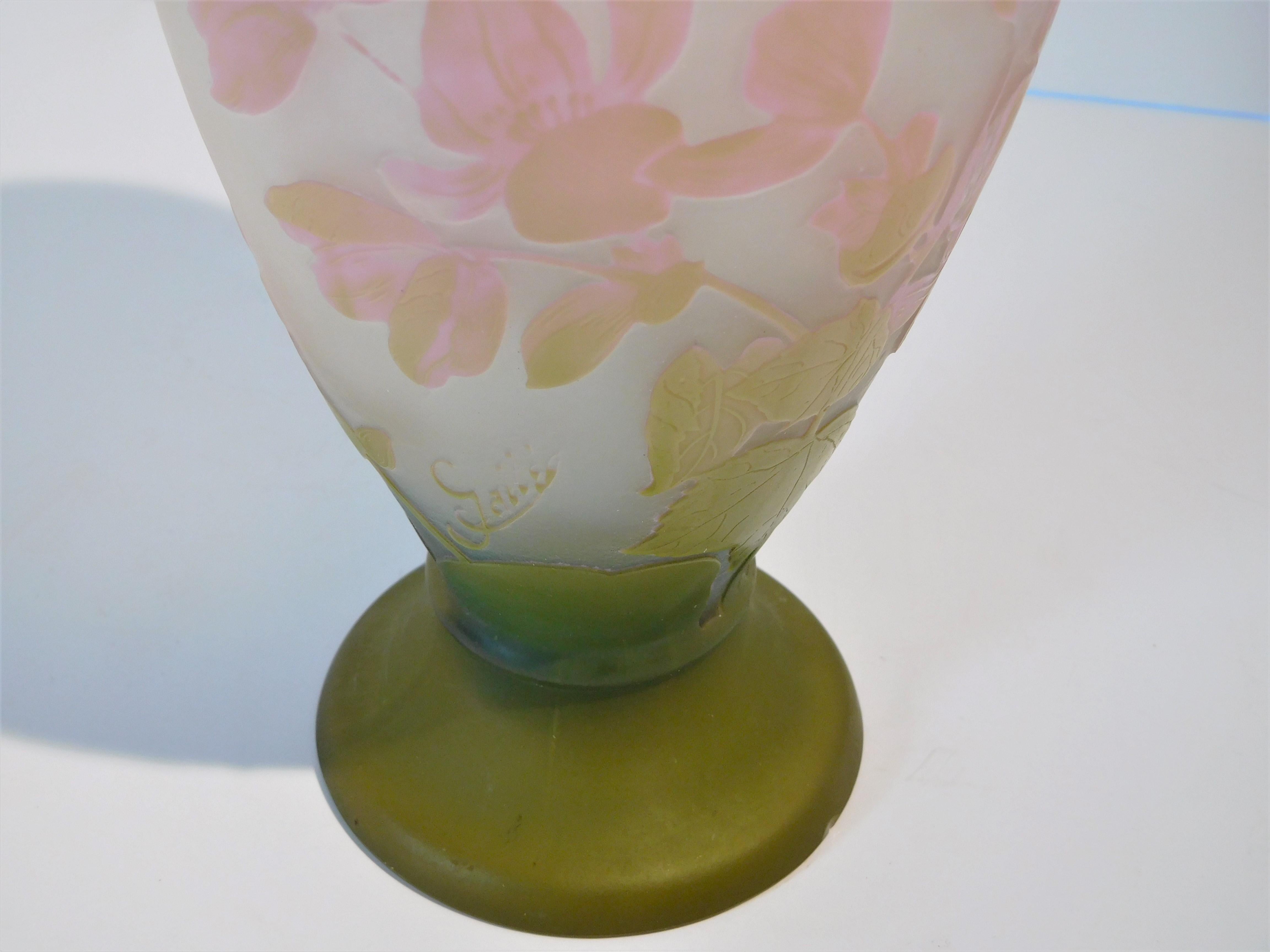 Emile Galle Cameo Glass Vase in Olive Green, Pink, Blue and Frost, circa 1897 For Sale 9