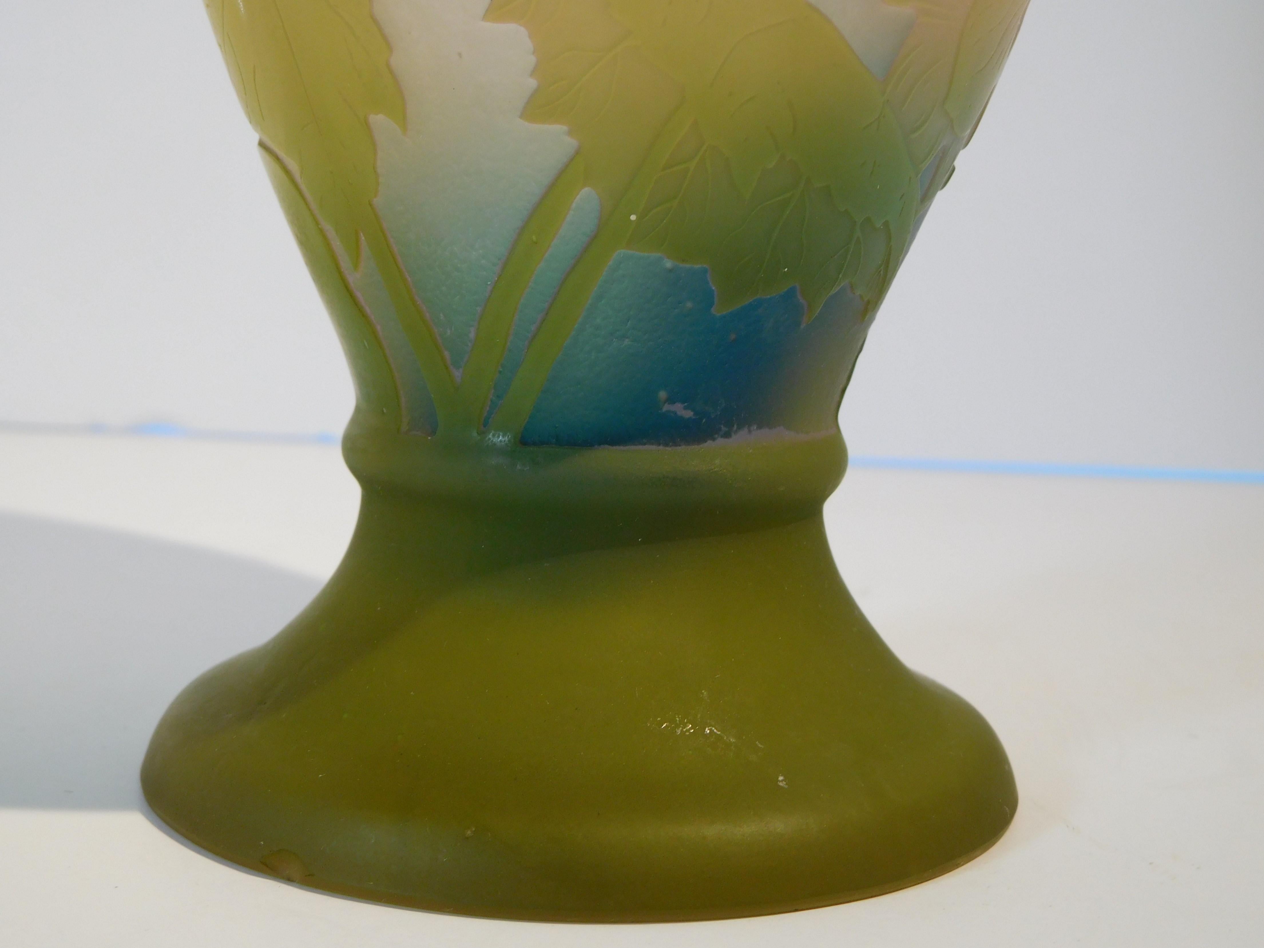 Emile Galle Cameo Glass Vase in Olive Green, Pink, Blue and Frost, circa 1897 For Sale 10
