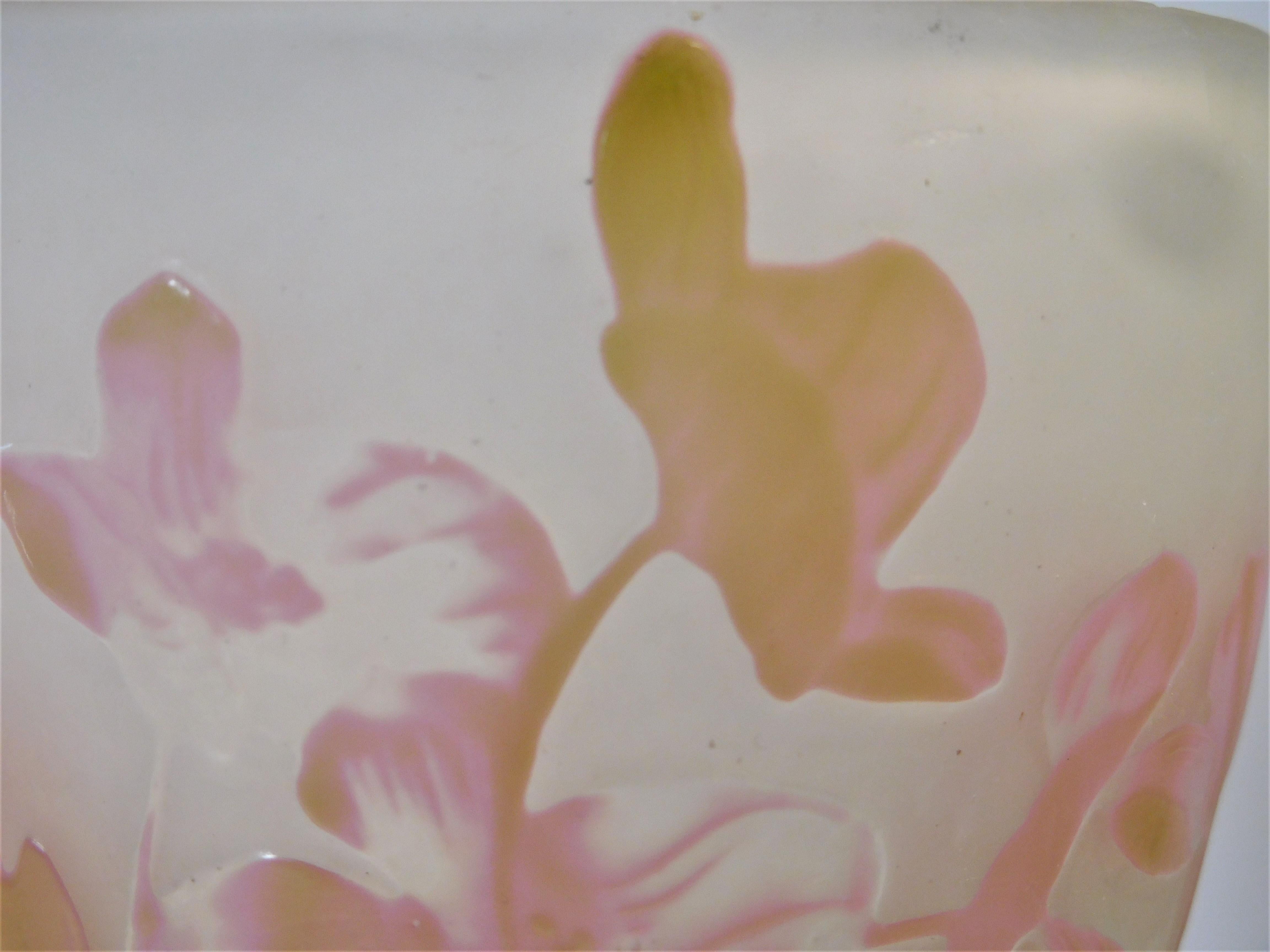 Emile Galle Cameo Glass Vase in Olive Green, Pink, Blue and Frost, circa 1897 For Sale 12