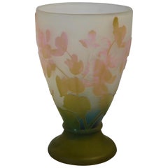 Emile Galle Cameo Glass Vase in Olive Green, Pink, Blue and Frost, circa 1897