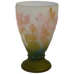 Emile Galle Cameo Glass Vase in Olive Green, Pink, Blue and Frost, circa 1897