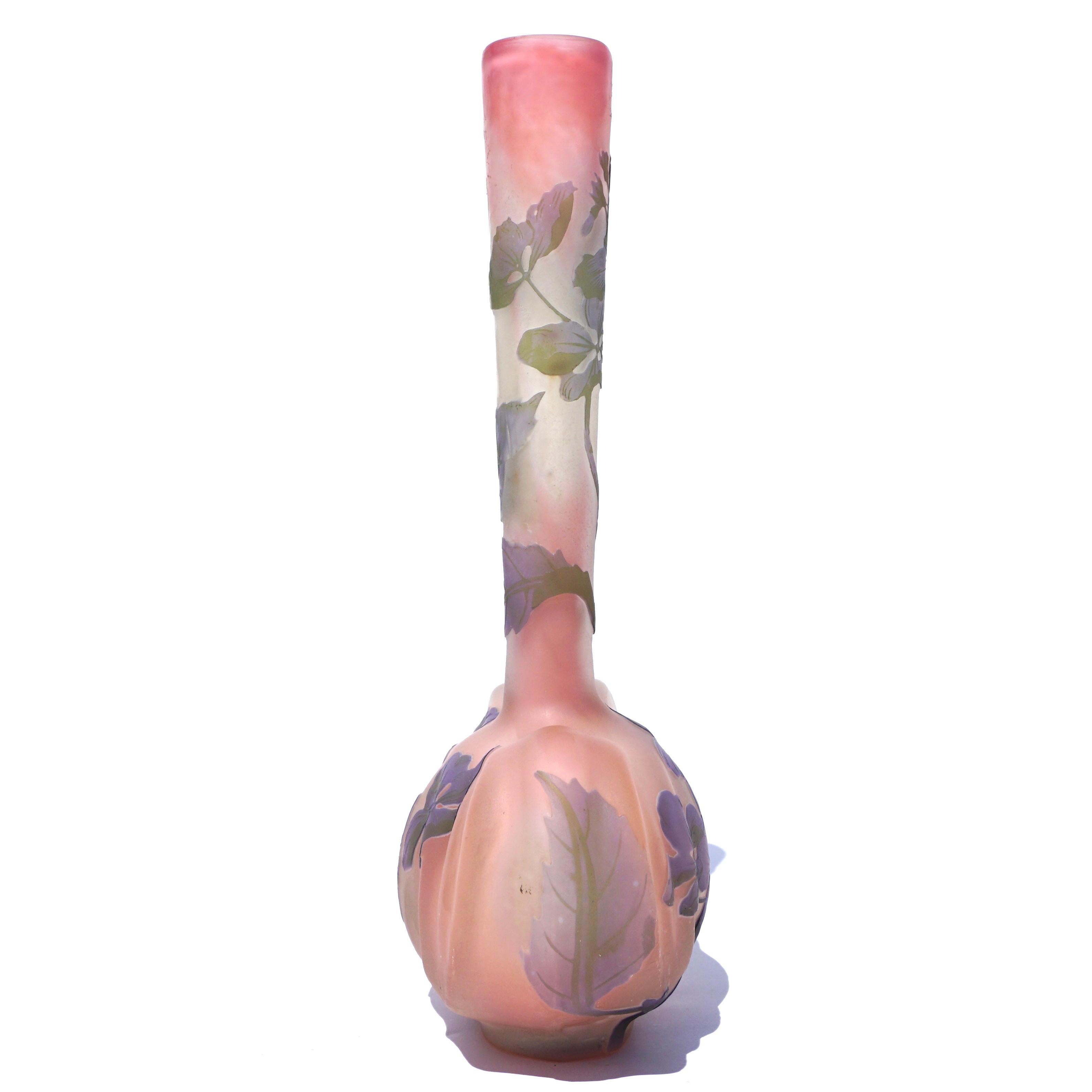 Art Nouveau Emile Galle Cameo Mold Blown Hydrangea Vase