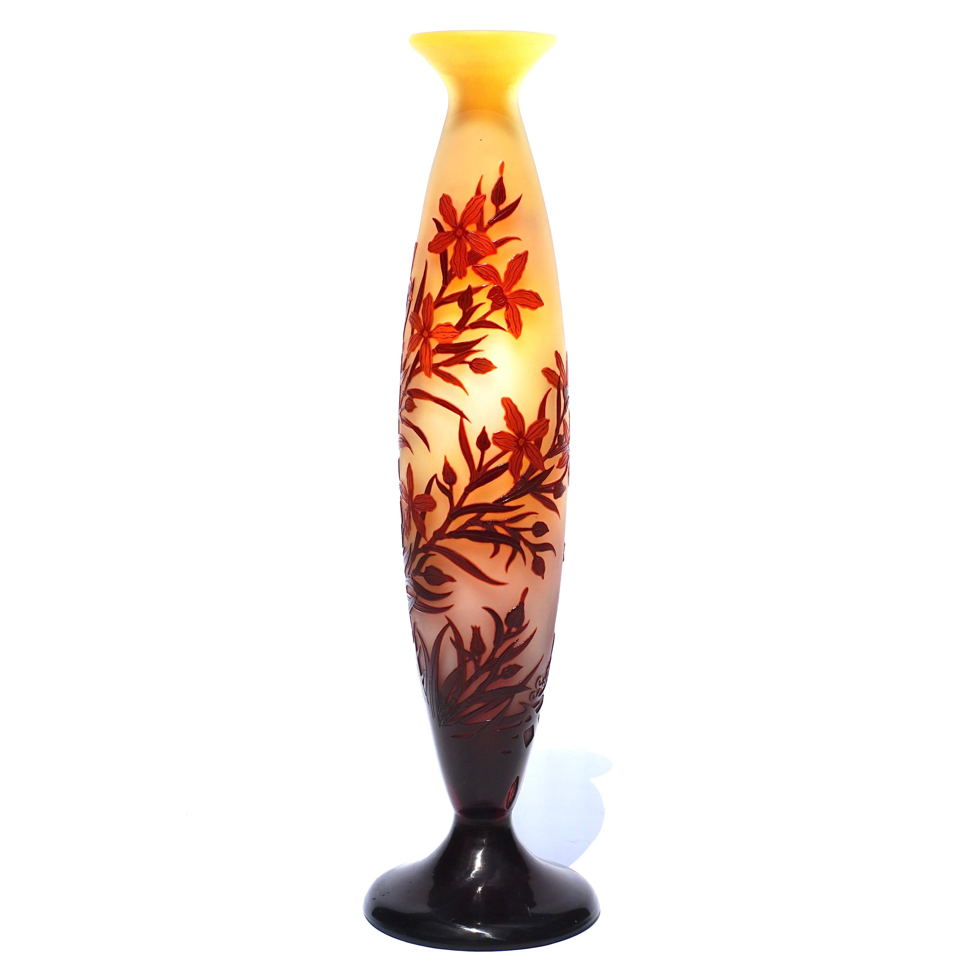 Emile Gallé (French, 1946-1904)

Brand new to my vast collection of Galle and my guess is it will be acquired very fast. A spectacular mint condition rare floral tall galle vase for sure to elevate your cameo glass collection. Window pane flowers