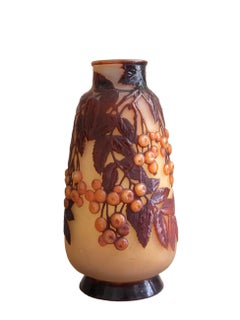 Emile Gallé Cherries Souffle Cameo Glass Vase, 1915