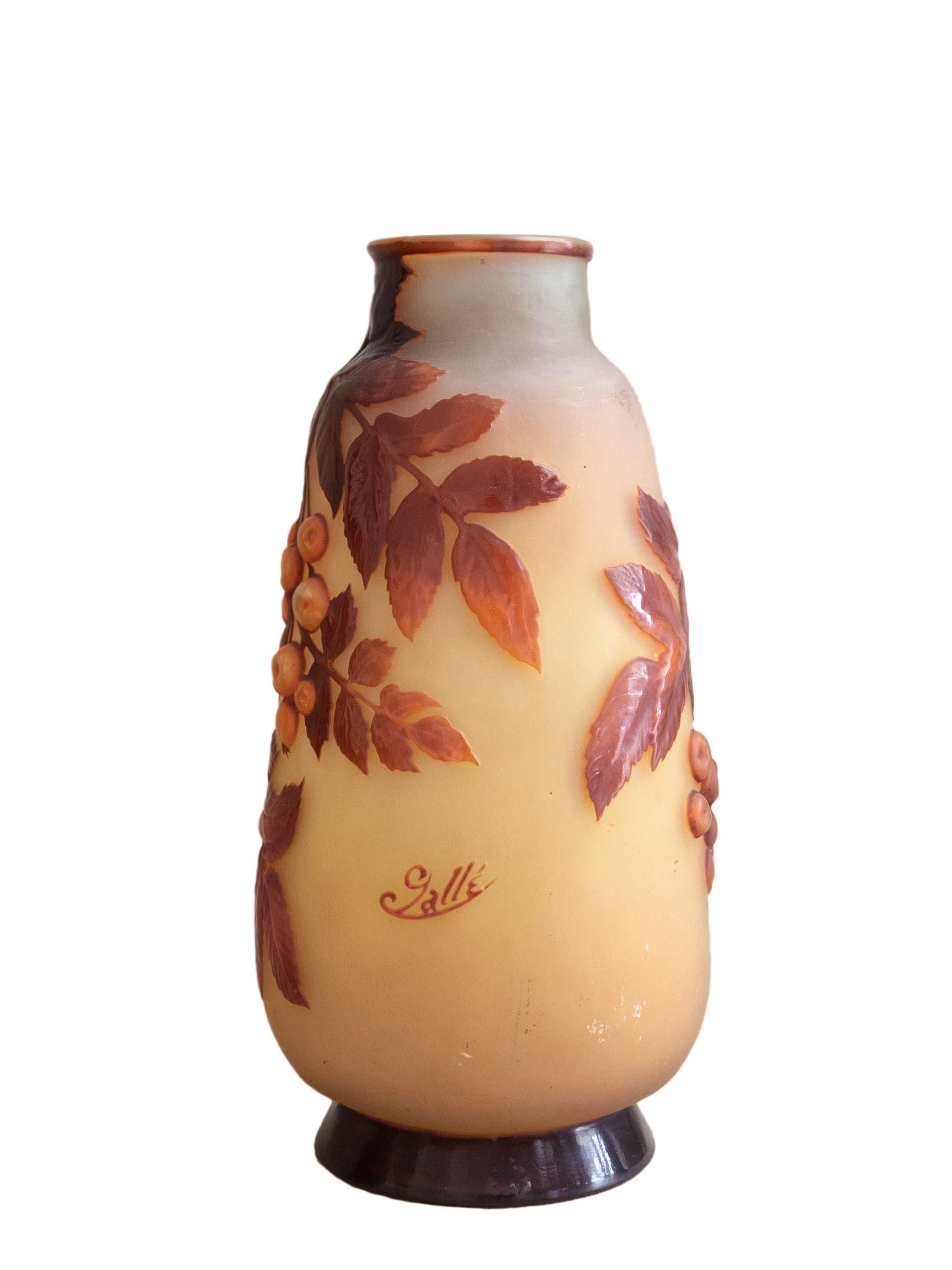 Emile Gallé Cherries Souffle Cameo Glass Vase, 1915  For Sale 2