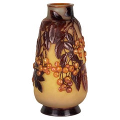 Emile Gallé Cherries Souffle Cameo Glass Vase, 1915 