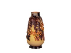 Émile Gallé Cherries Soufflé Cameo Glass Vase, France, circa 1915