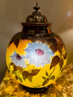 Emile Galle Clematis Glass Vase, Art Nouveau, 1900