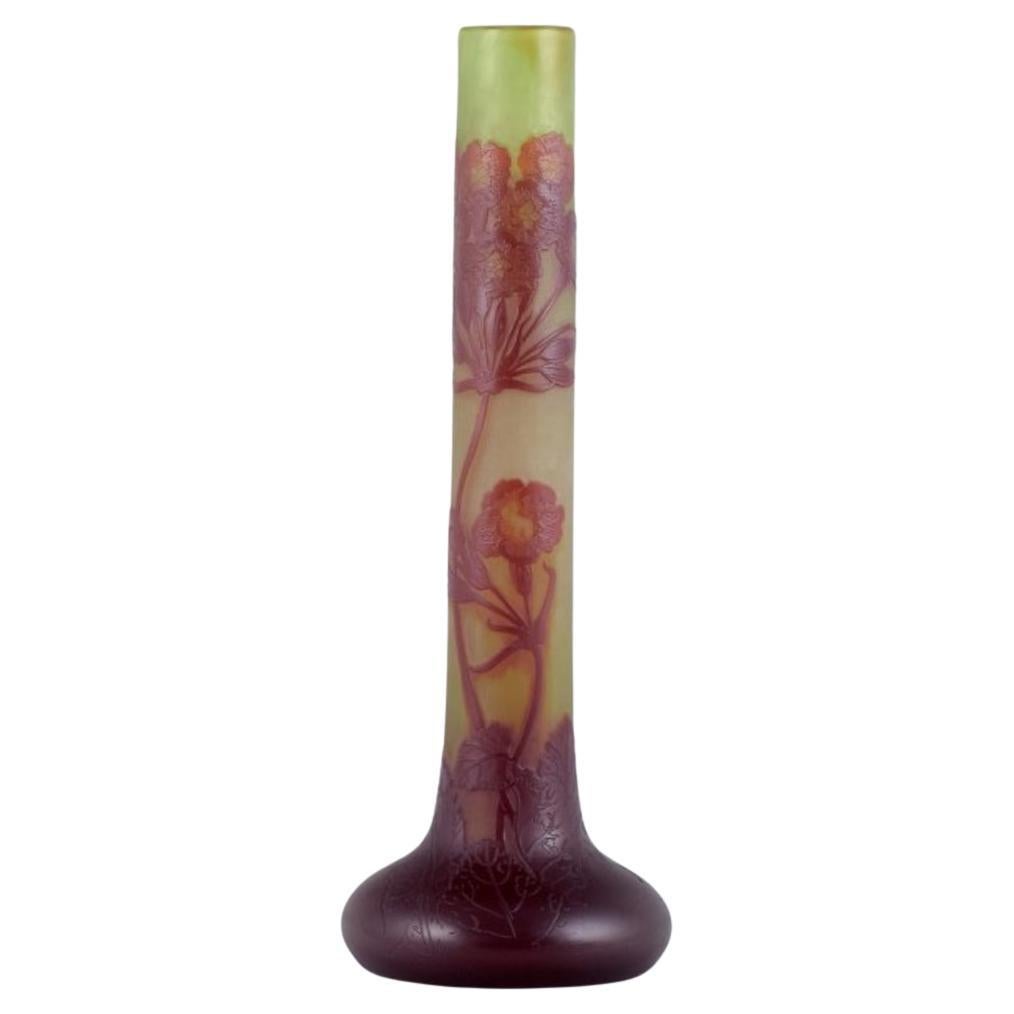 Émile Gallé. Colossal art glass vase with floral motifs. Approx. 1920s For Sale