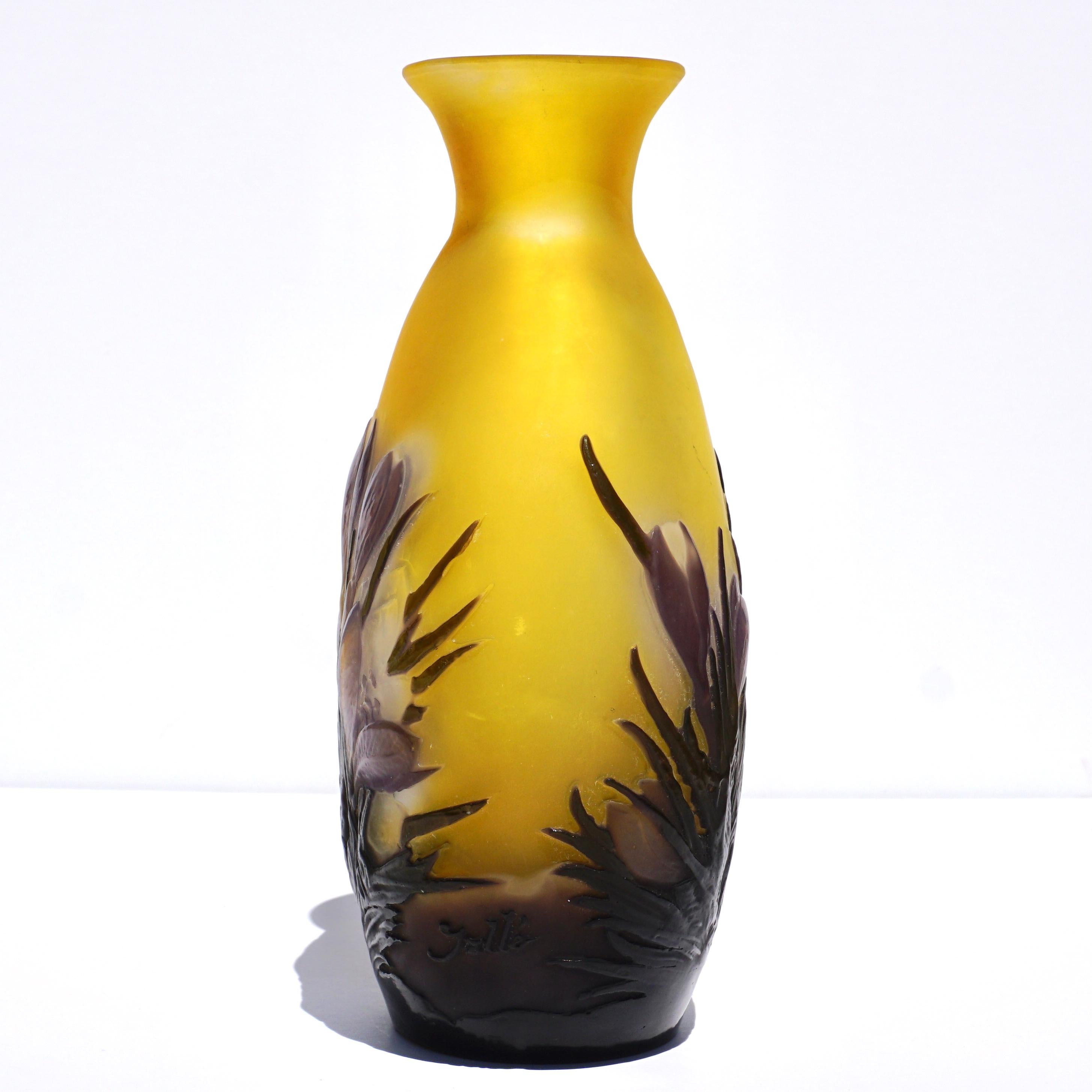 Art Nouveau Emile Galle Crocus Mold Blown Soufflé Vase