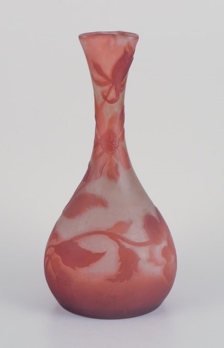 Art Nouveau Emile Gallé, early and rare art glass vase decorated with flowers. Ca 1900 For Sale