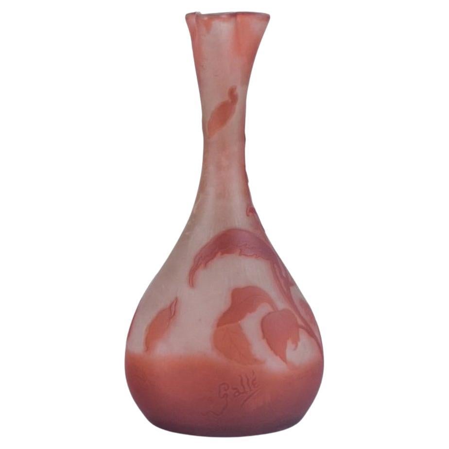 Emile Gallé, early and rare art glass vase decorated with flowers. Ca 1900 For Sale