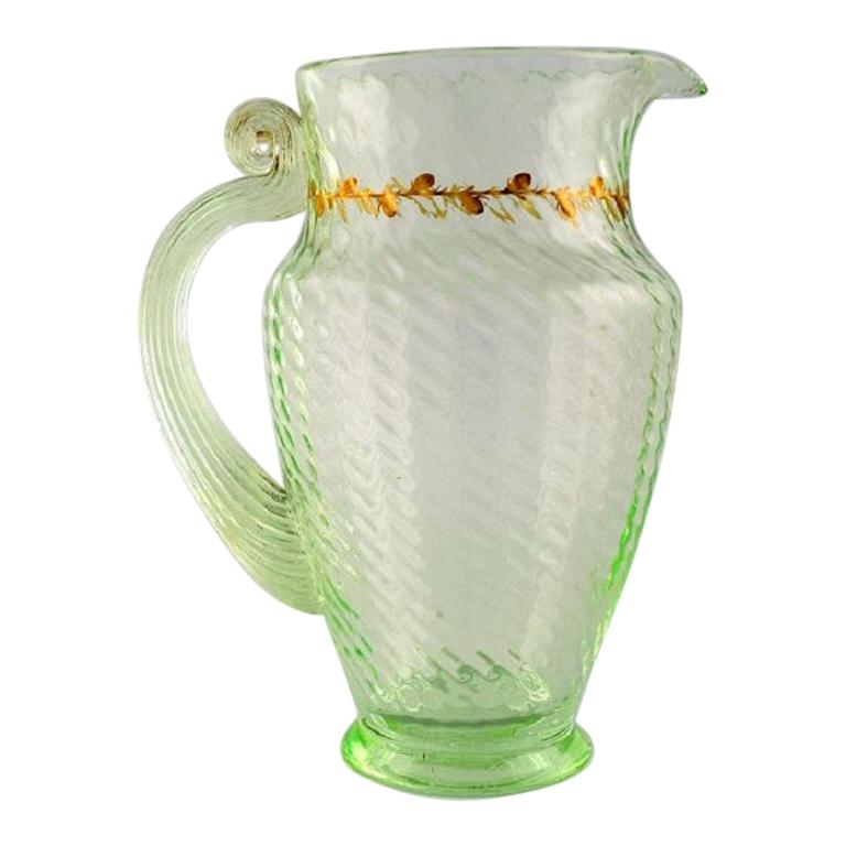 Emile Gallé, Early and Rare Jug in Mouth-Blown Light Green Art Glass