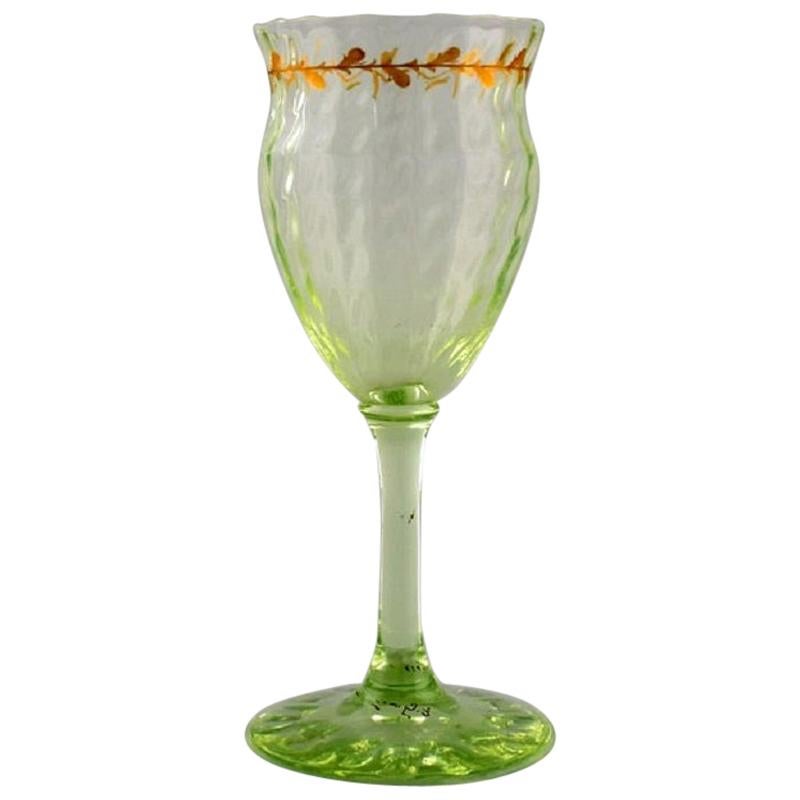 Emile Gallé, Early, Rare Wine Glass in Mouth-Blown Light Green Glass