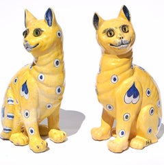 Emile Galle Faience Painted Pottery Cats Pair