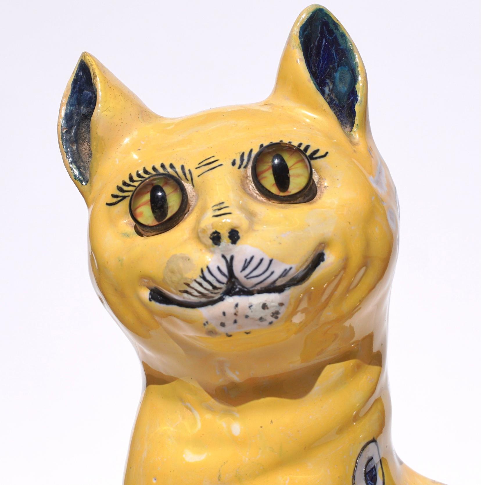 Emile Galle Faience Painted Pottery Cats Pair For Sale 1