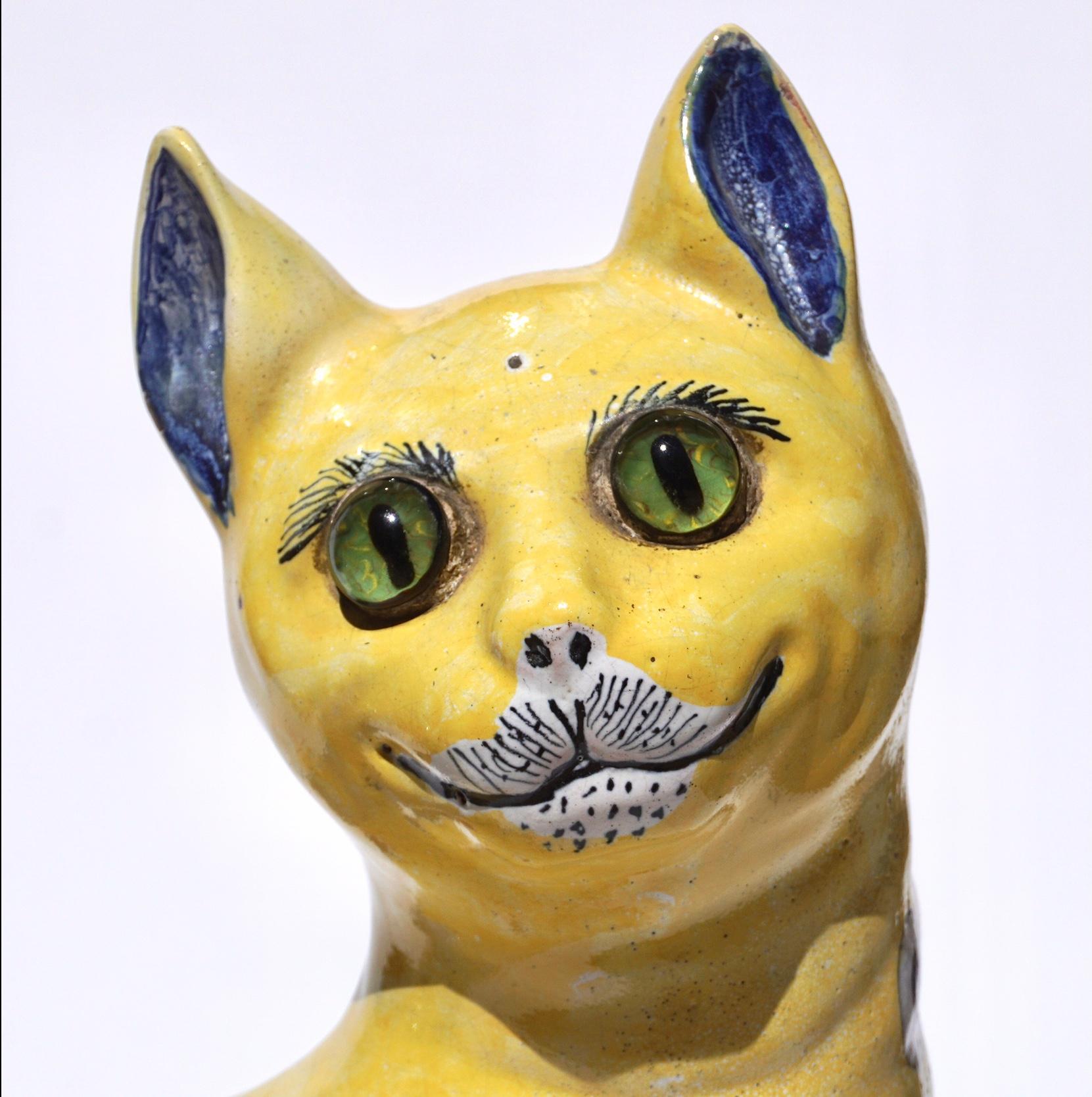 Emile Galle Fayence bemalte Keramik Katzen Paar im Angebot 1