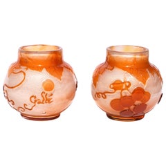 Emile Gallé Fire Polished Cameo Cabinet Vases