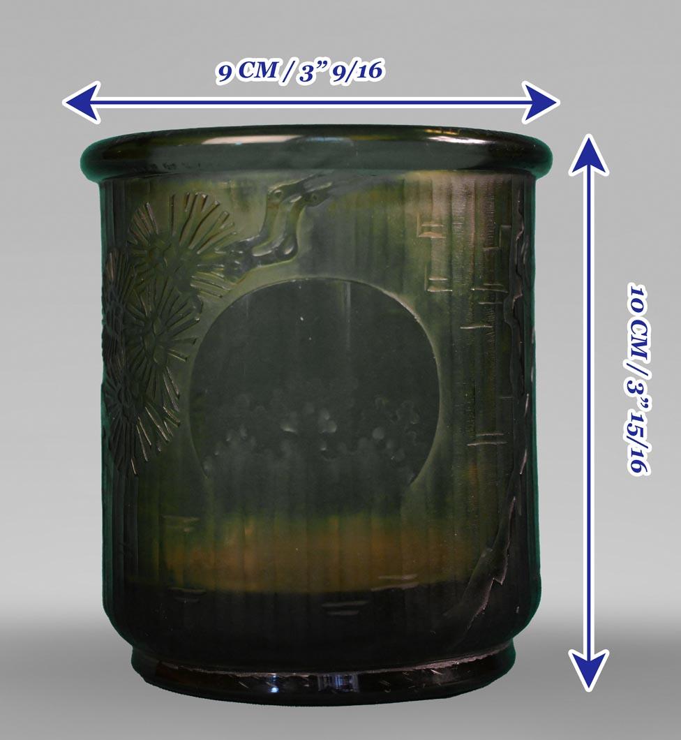 Vetro Émile GALLÉ per L'ESCALIER DE CRISTAL, Piccolo vaso in stile giapponese in vetro ambrato in vendita