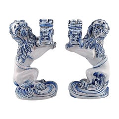 Emile Gallé for Nancy St. Clement, a Pair of Early and Large Candlesticks, Lions