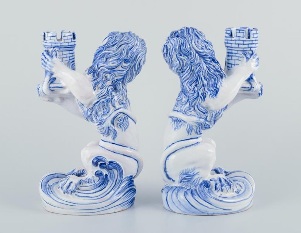 Emile Gallé for Nancy, St Clement. Pair of early faience candle holders In Excellent Condition For Sale In Copenhagen, DK