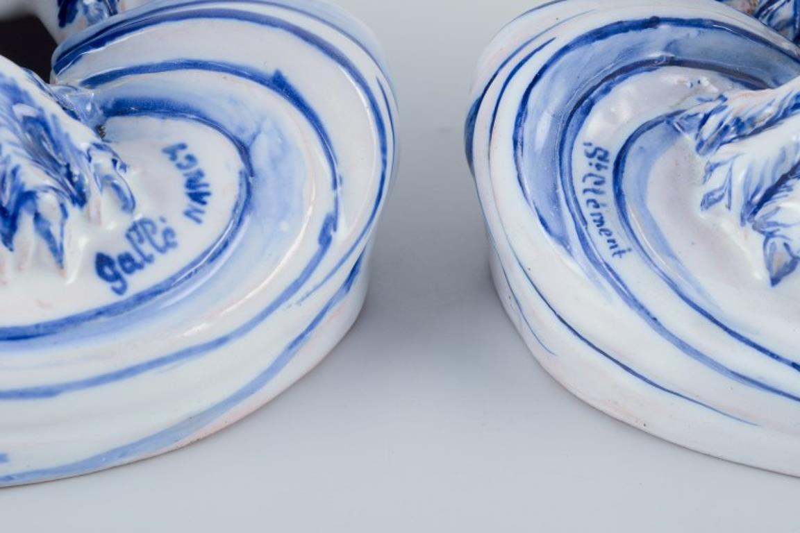 Late 19th Century Emile Gallé for Nancy, St Clement. Pair of early faience candle holders For Sale