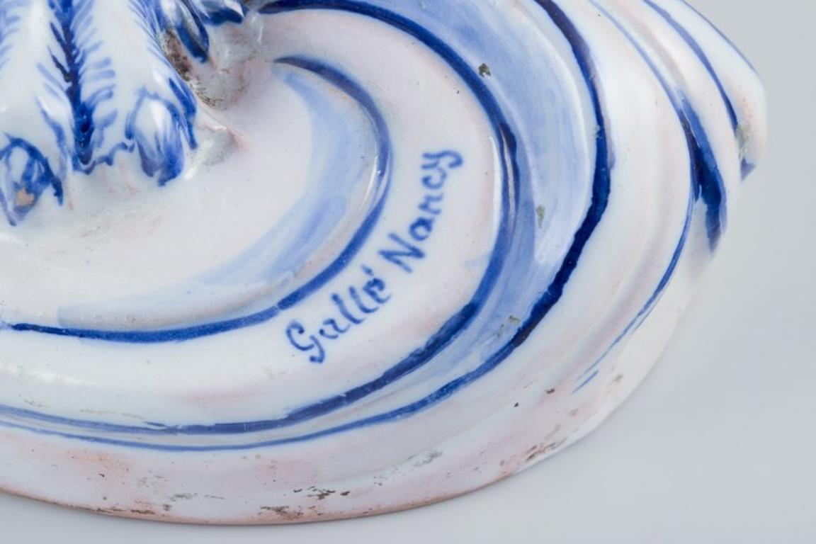 Faience Emile Gallé for Nancy, St Clement. Pair of early faience candle holders For Sale