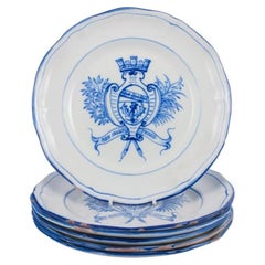 Emile Gallé for St. Clement, Nancy. A set of six dinner plates in faience.
