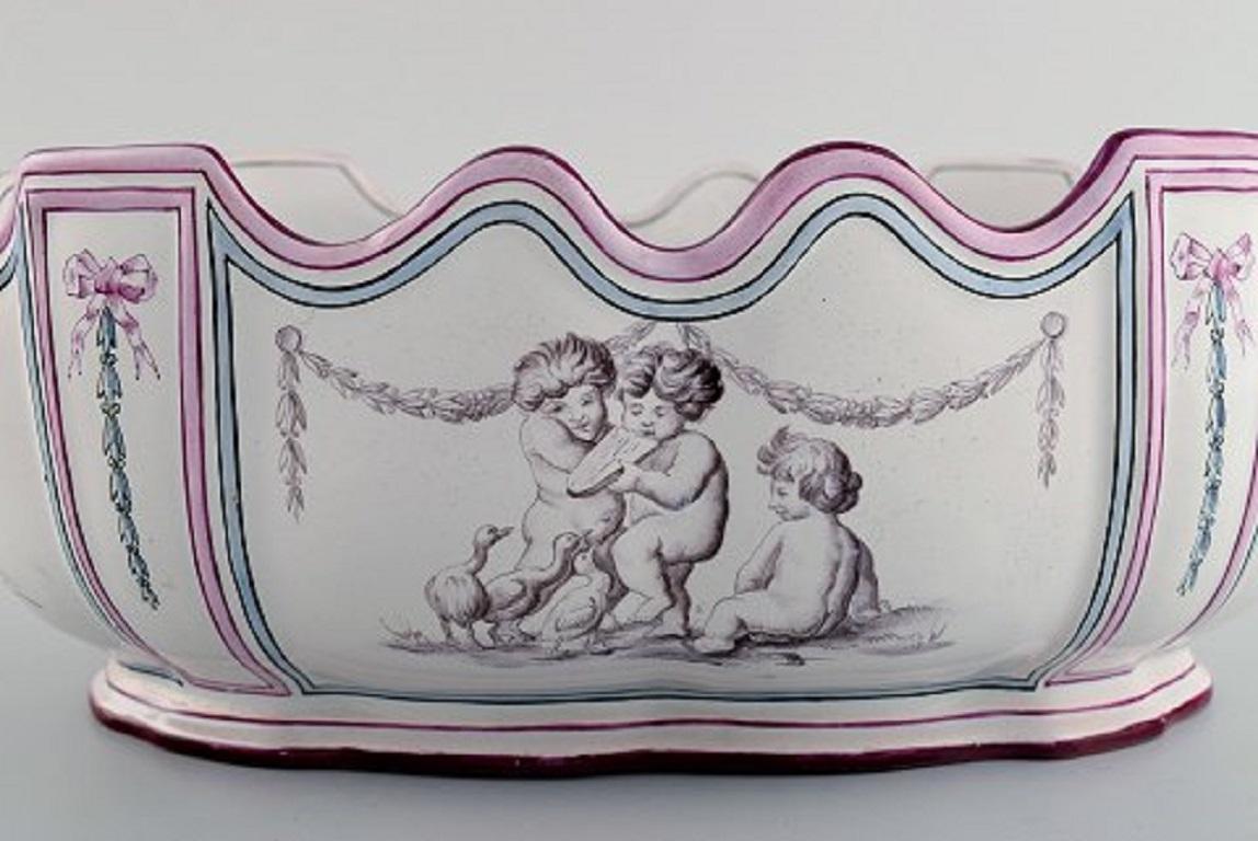 Hand-Painted Emile Gallé for St. Clement, Nancy, Antique Monteith / Punch Bowl with Handles For Sale