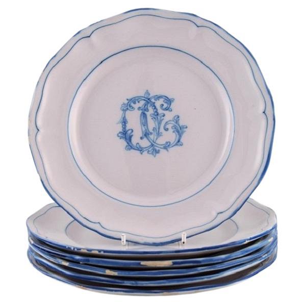 Emile Gallé for St. Clement, Nancy, Five Antique Plates in Hand-Painted Faience For Sale