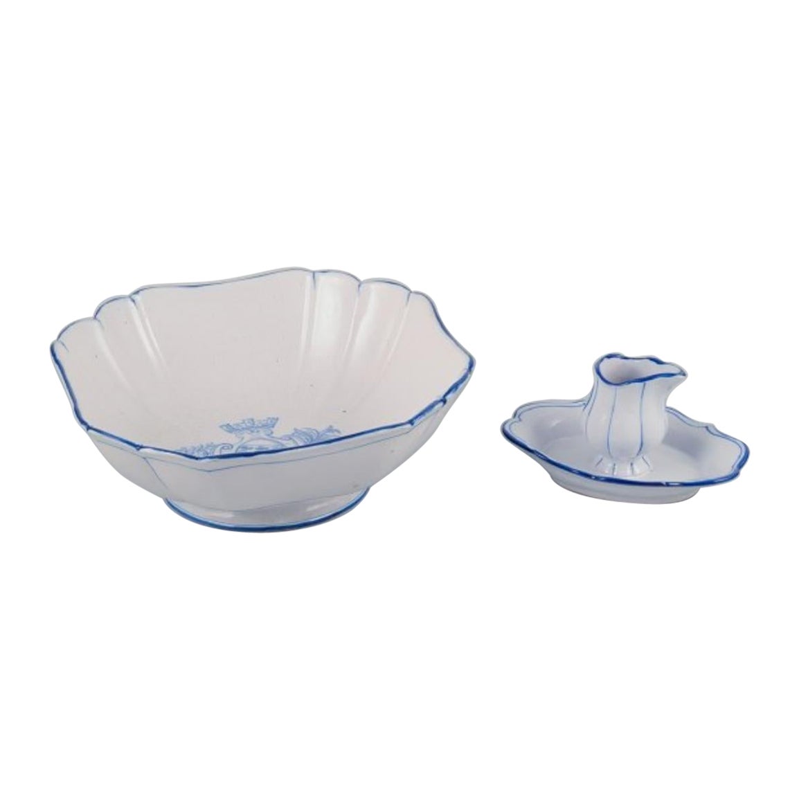 Emile Gallé for St. Clement, Nancy, France. Large square bowl and sauce boat For Sale