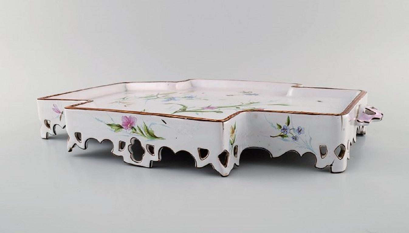 Belle Époque Emile Gallé for St. Clement, Nancy, Large and Rare Serving Tray with Handles For Sale