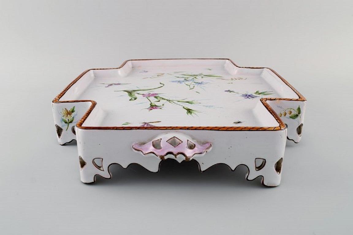 French Emile Gallé for St. Clement, Nancy, Large and Rare Serving Tray with Handles For Sale