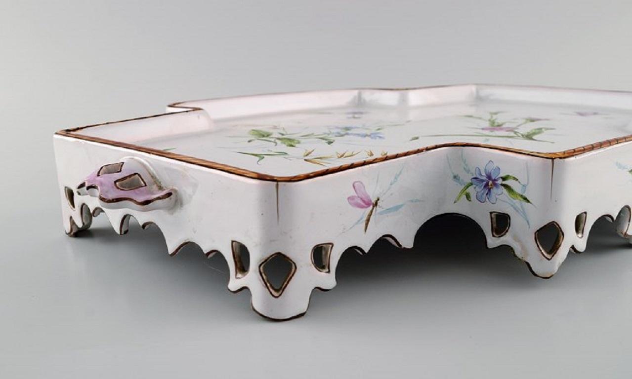 Emile Gallé for St. Clement, Nancy, Large and Rare Serving Tray with Handles In Good Condition For Sale In Copenhagen, DK
