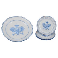 Emile Gallé for St. Clement, Nancy. Large serving platter and three plates.