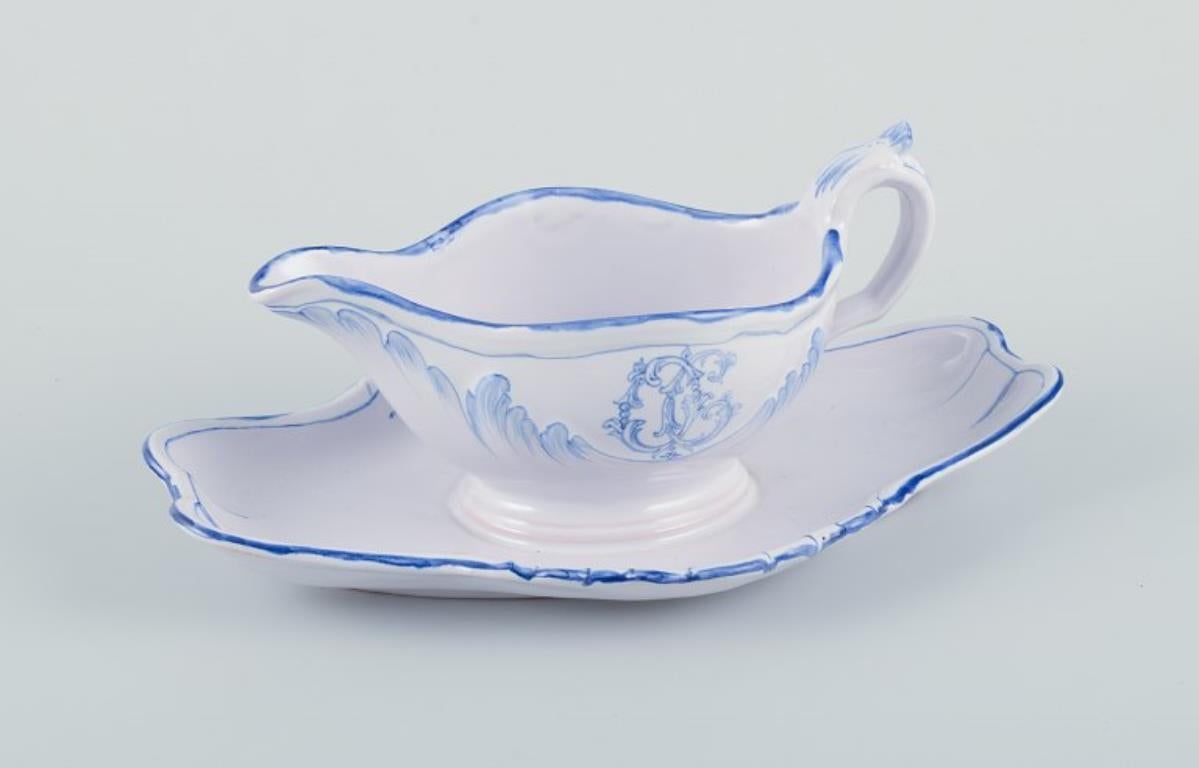 French Emile Gallé for St Clement, Nancy. Sauce boat on base in earthenware For Sale